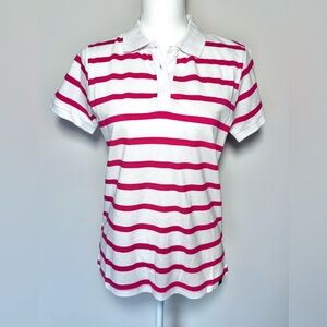 NWT Piombo Short Sleeve Polo Shirt Top Pink White Stripes Women Small Cotton